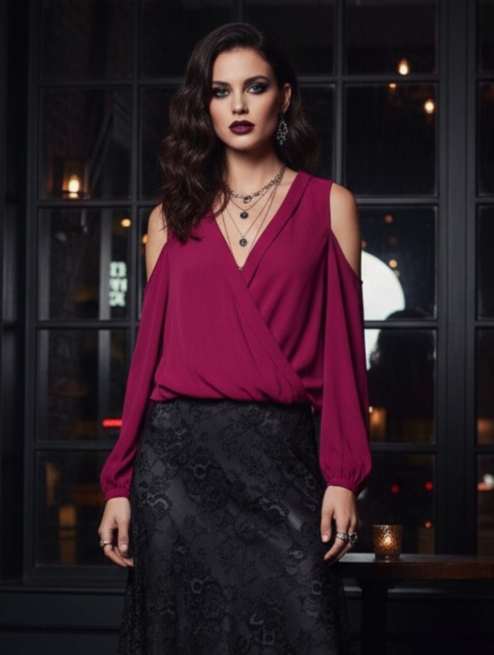 NWT Dynamite S Whimsigoth Dark Romantic Feminine Cold Shoulder Surplice Blouse